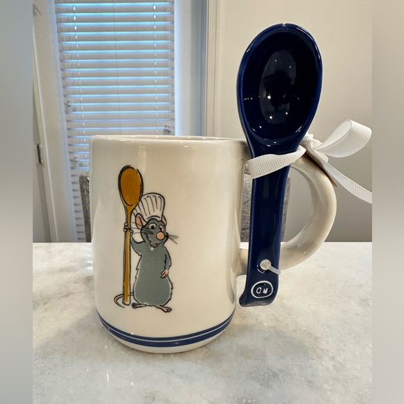 Rae Dunn Pixar LE PETIT CHEF Ratatouille Mug w/ Blue Spoon | White & Blue Mug - Picture 9 of 9